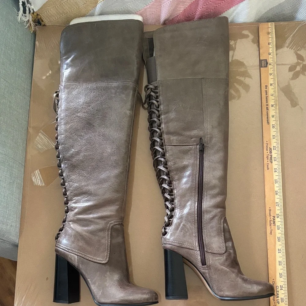 Vince Camuto Mushroom Brown Leather Over the Knee Boots Sz 9